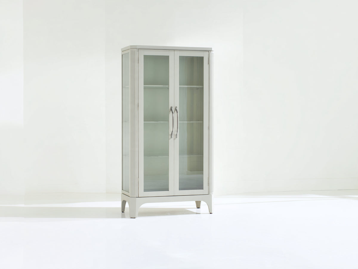 Vitrine - Bois-verre-métal - 88x38x170 cm - Gris perle - Style contemporain