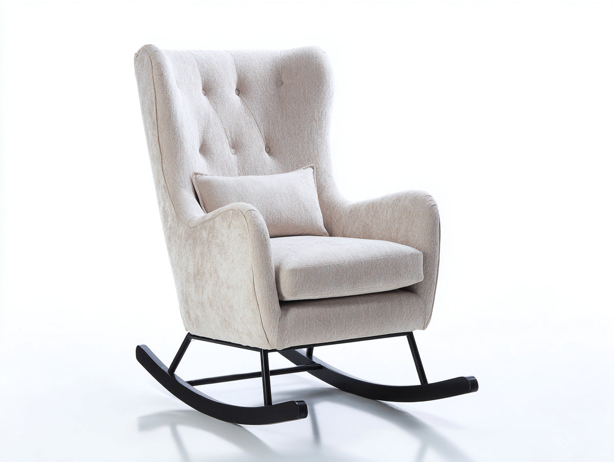Fauteuil à bascule - tissu-métal - 86 x 92 x 108 cm - beige-noir - style contemporain