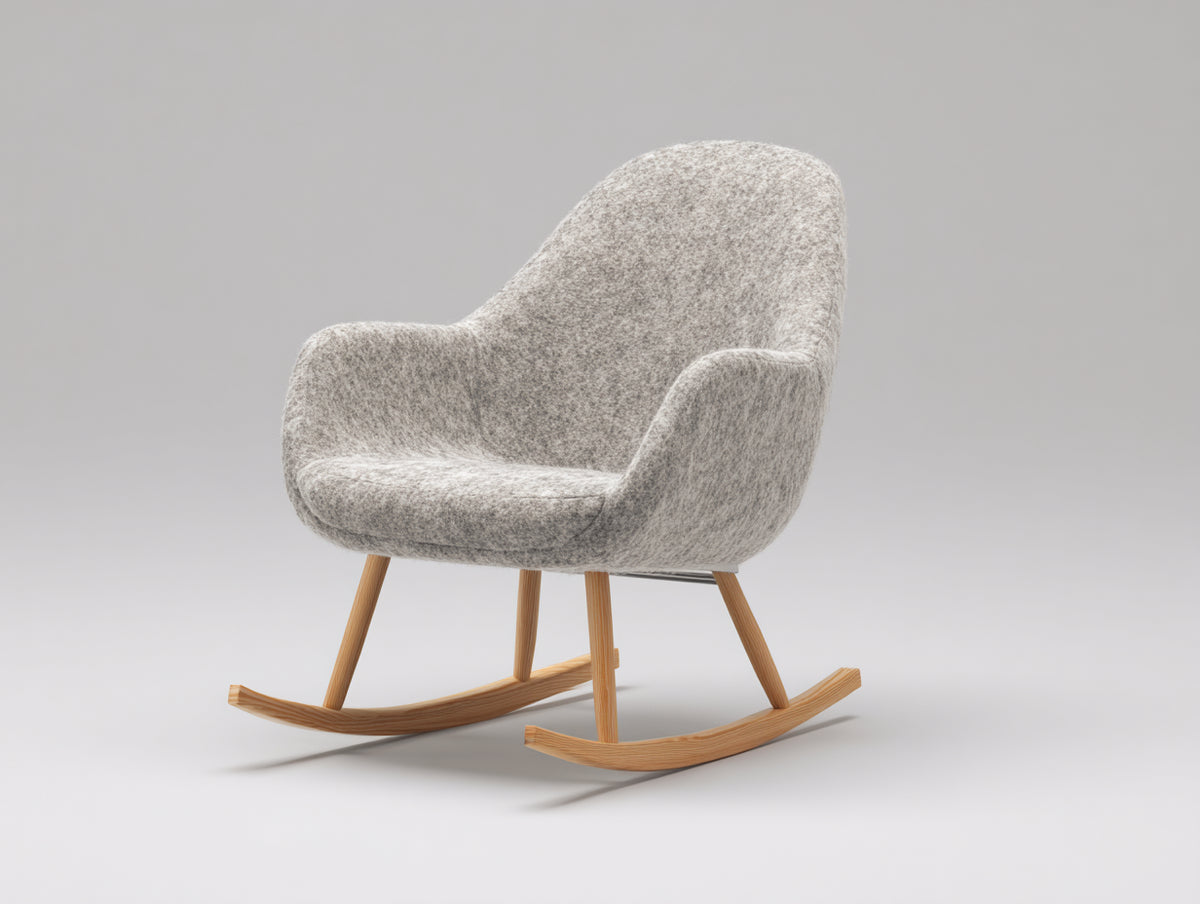 Fauteuil à bascule - tissu bouclé-bois - 84 x 86 x 97 cm - gris clair-naturel - style scandinave
