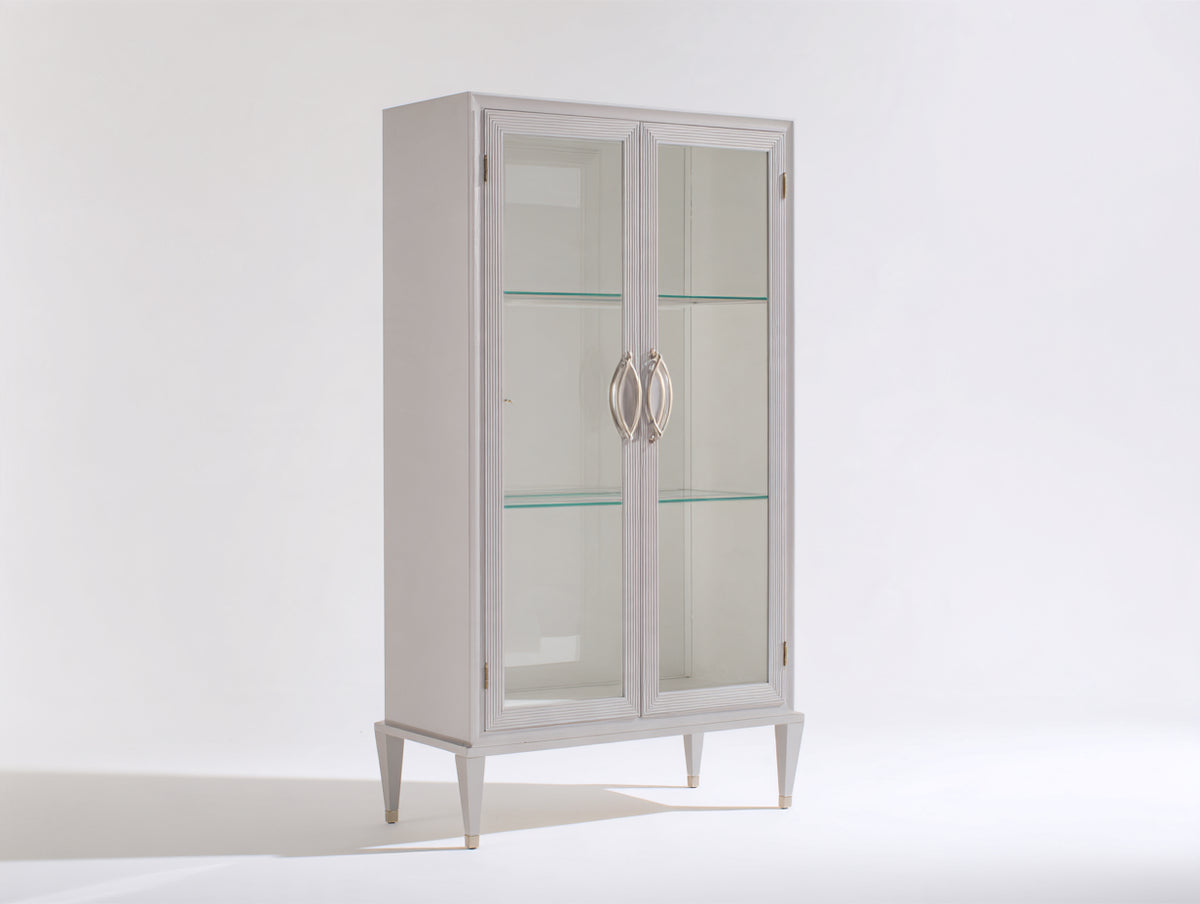 Vitrine-bois-verre-96x43x185 cm-blanc-style élégant