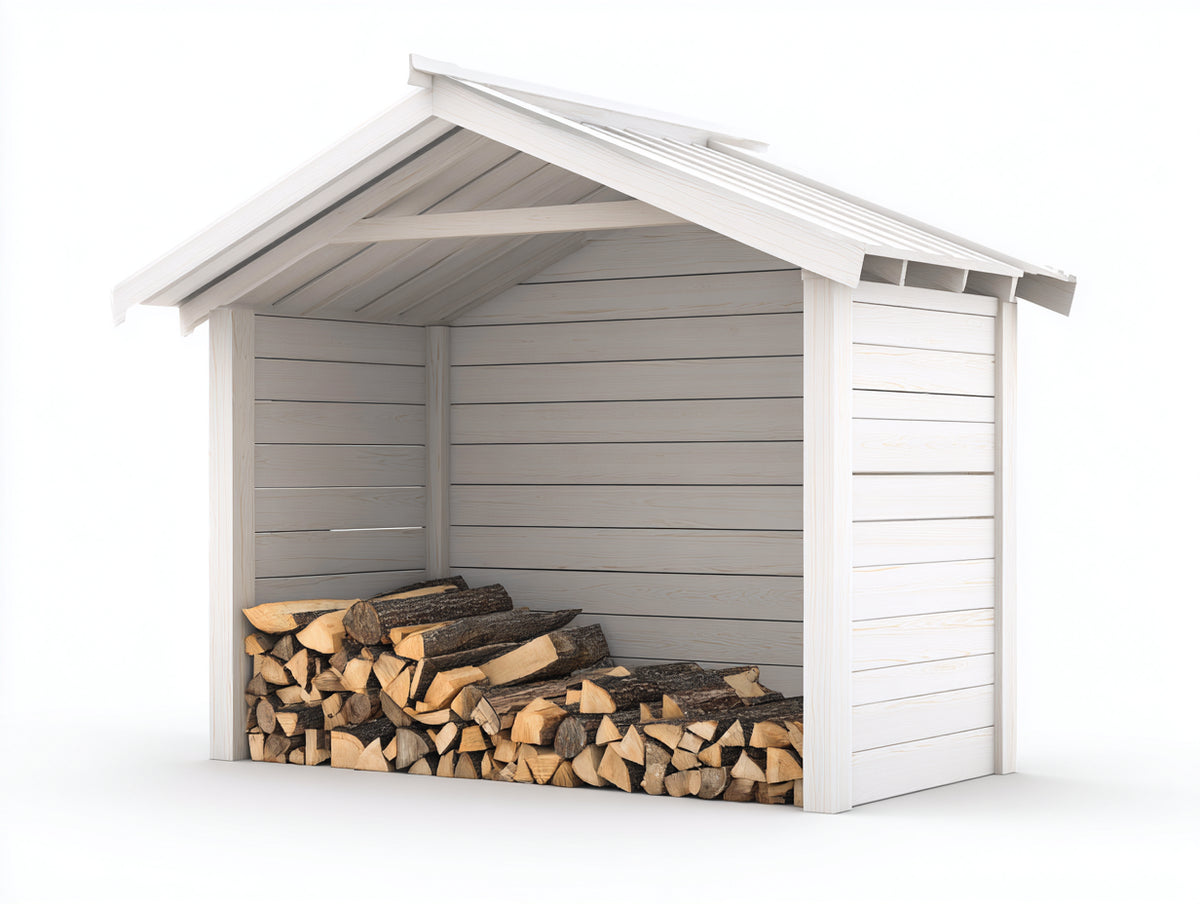 Abri à bûches - Bois - 195x105x220 cm - Blanc - Style contemporain