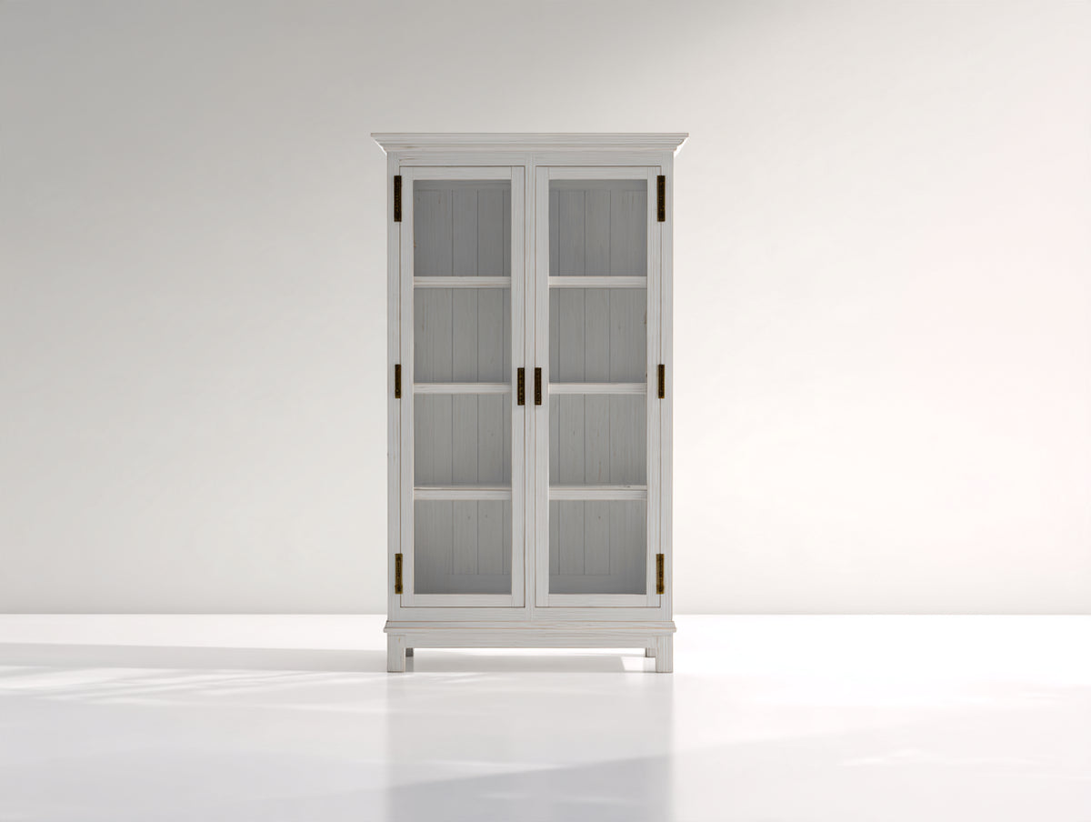 Vitrine-bois-verre-90x40x190 cm-blanc gris-style classique