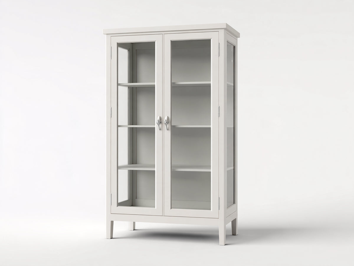 Vitrine-bois-verre-110x44x186 cm-blanc-style contemporain