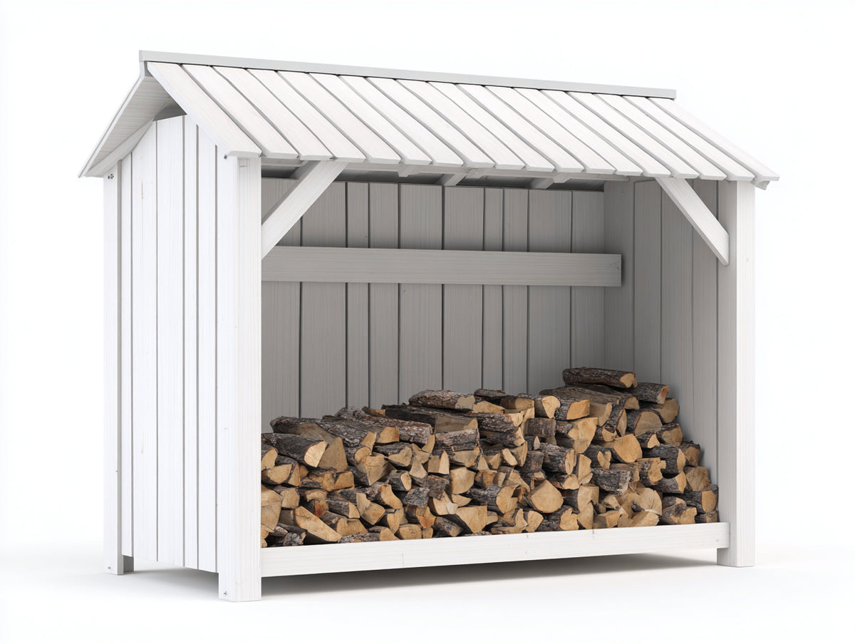 Abri à bûches - Bois - 260x90x180 cm - Blanc - Style rustique