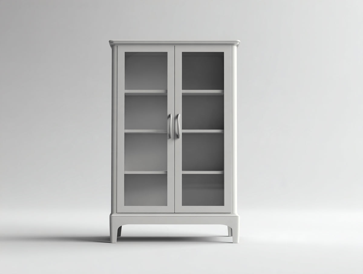 Vitrine - Bois-verre-métal - 90x38x165 cm - Gris clair - Style contemporain