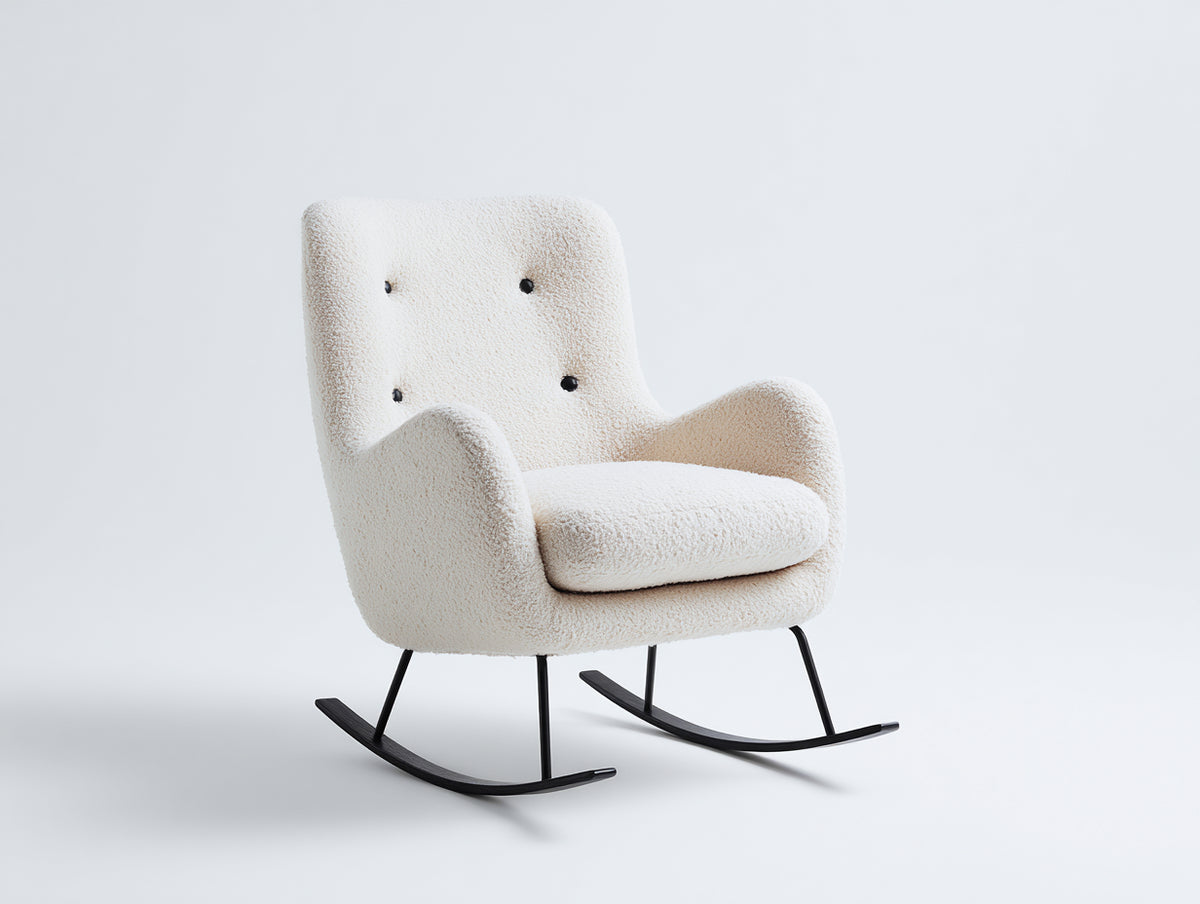 Fauteuil à bascule - tissu bouclé-métal - 82 x 89 x 98 cm - écru-noir - style contemporain