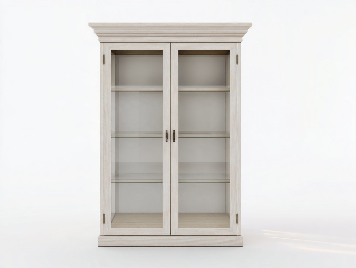 Vitrine - Bois-verre-métal - 110x42x190 cm - Beige clair - Style classique