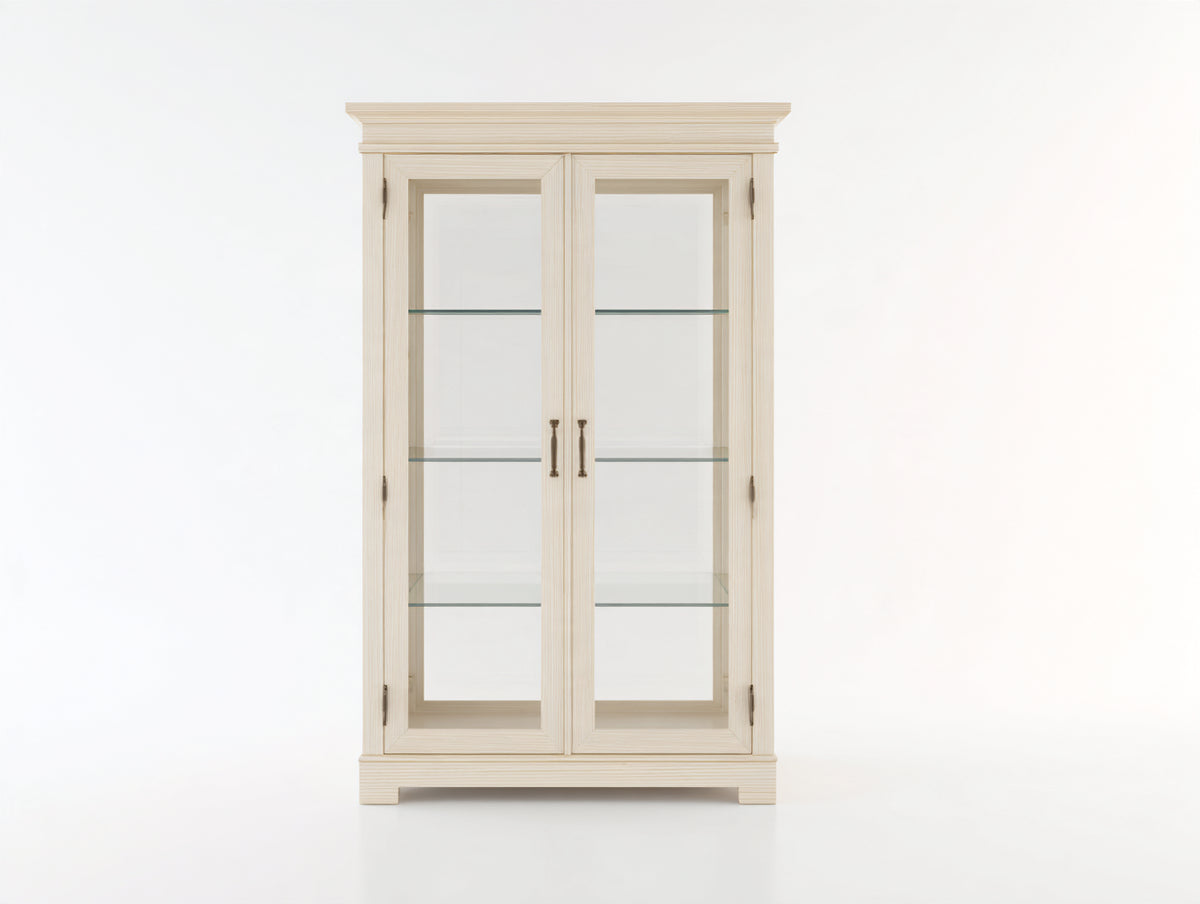 Vitrine-bois-verre-108x43x190 cm-blanc cassé-style classique