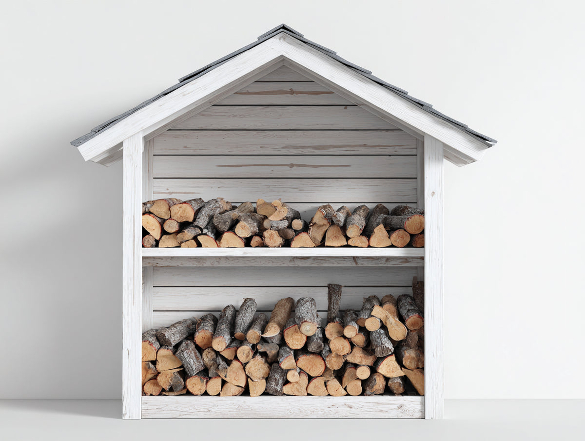 Abri à bûches - Bois - 180x85x220 cm - Blanc-Gris - Style classique