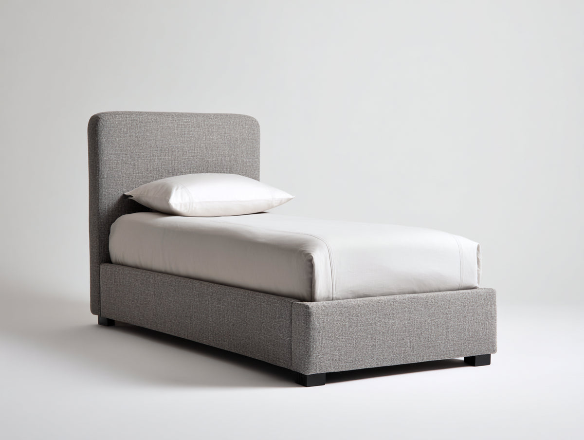 Lit simple - tissu - 211x106x110 cm - gris taupe - style contemporain