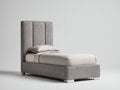 Lit simple - tissu-métal - 211x106x118 cm - gris taupe - style contemporain