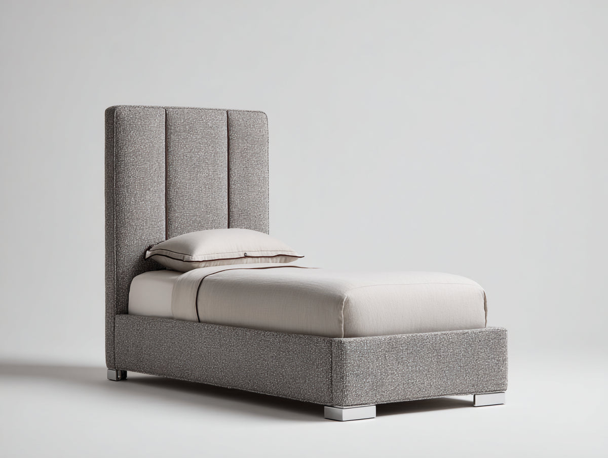 Lit simple - tissu-métal - 211x106x118 cm - gris taupe - style contemporain