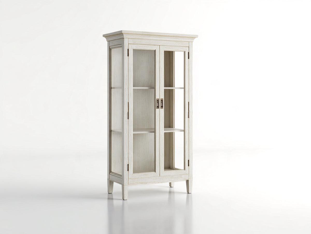 Vitrine-bois-verre-92x40x184 cm-blanc cassé-style classique