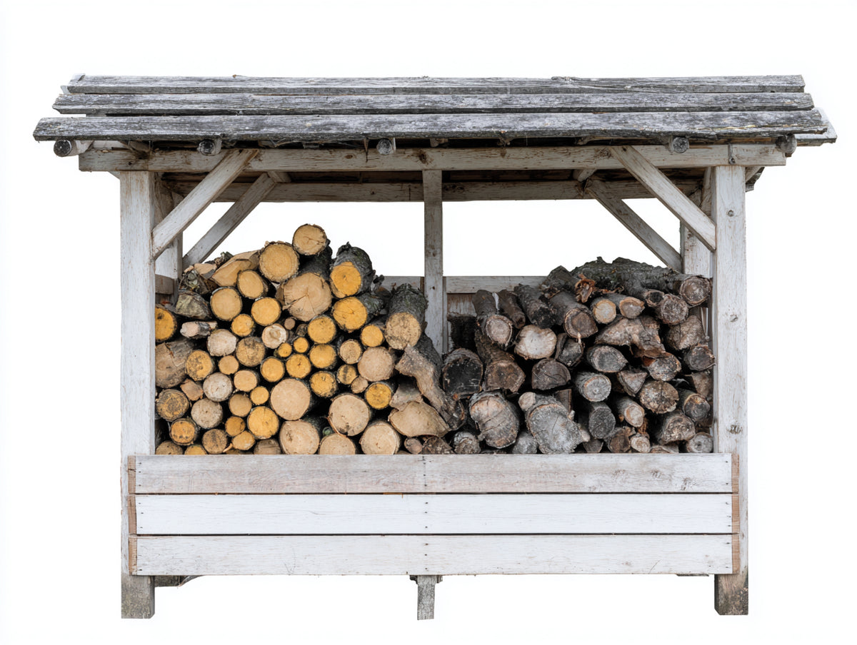Abri à bûches - Bois - 240x90x150 cm - Gris blanc vieilli - Style rustique