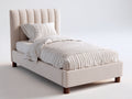 Lit simple - tissu-bois - 212x108x120 cm - beige clair - style contemporain