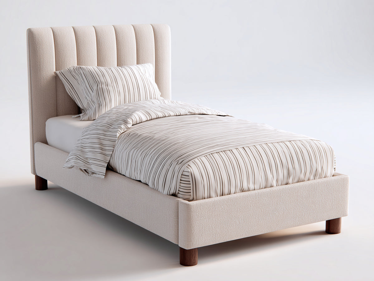 Lit simple - tissu-bois - 212x108x120 cm - beige clair - style contemporain