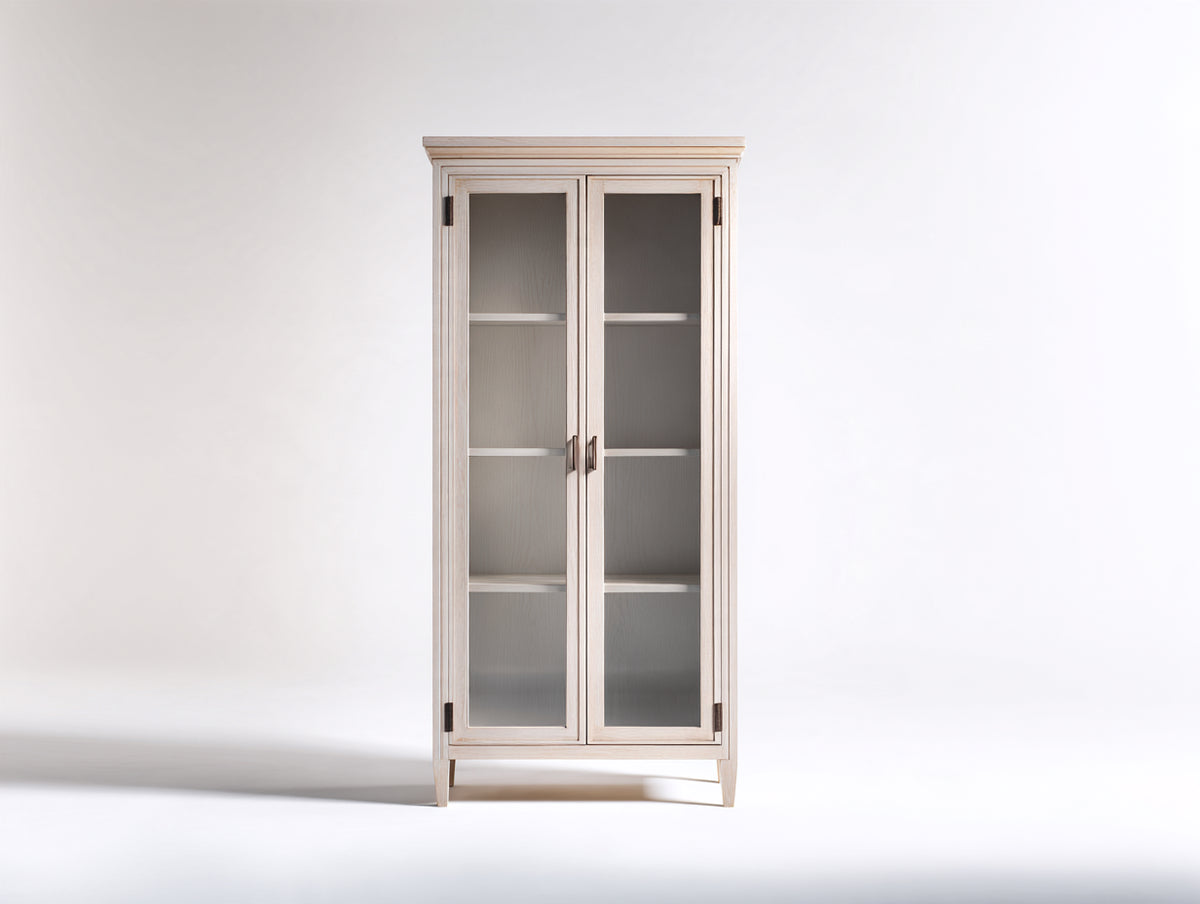 Vitrine-bois-verre-80x38x180 cm-blanc cassé-style classique