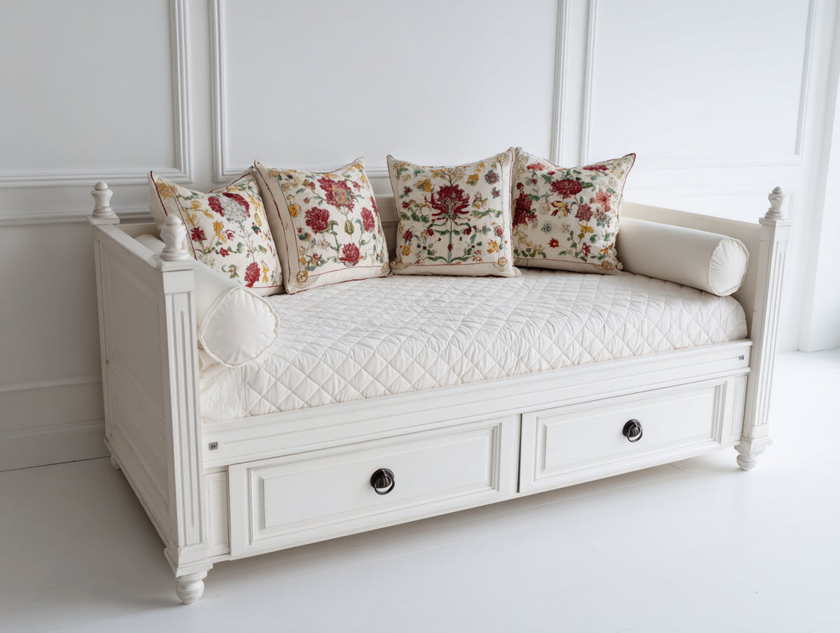 Canapé lit-Bois-225x105x95 cm-Blanc-Style classique