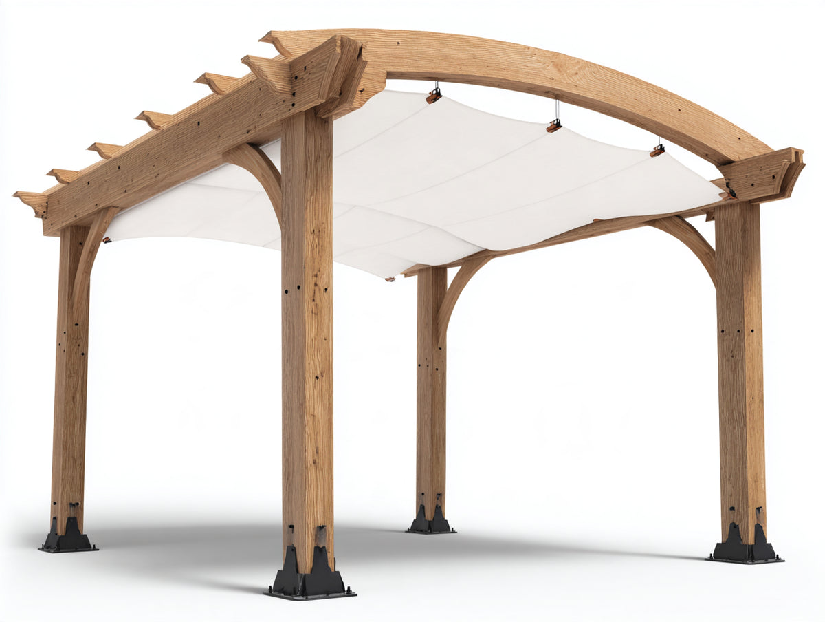 Tonnelle de jardin - Bois-Tissu - 400 x 300 x 280 cm - Bois naturel-Blanc - Style rustique