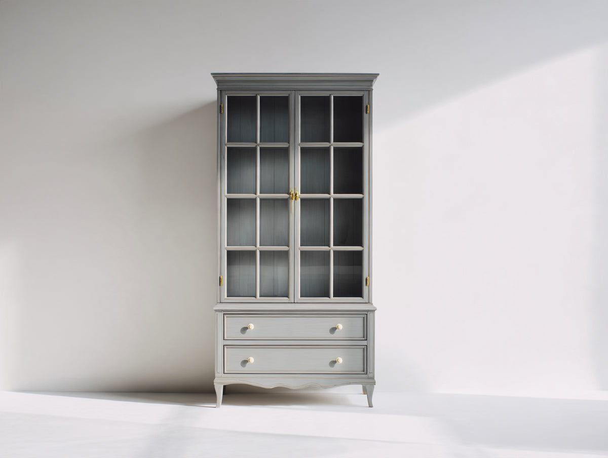 Vitrine-bois-verre-100x44x192 cm-gris-style classique