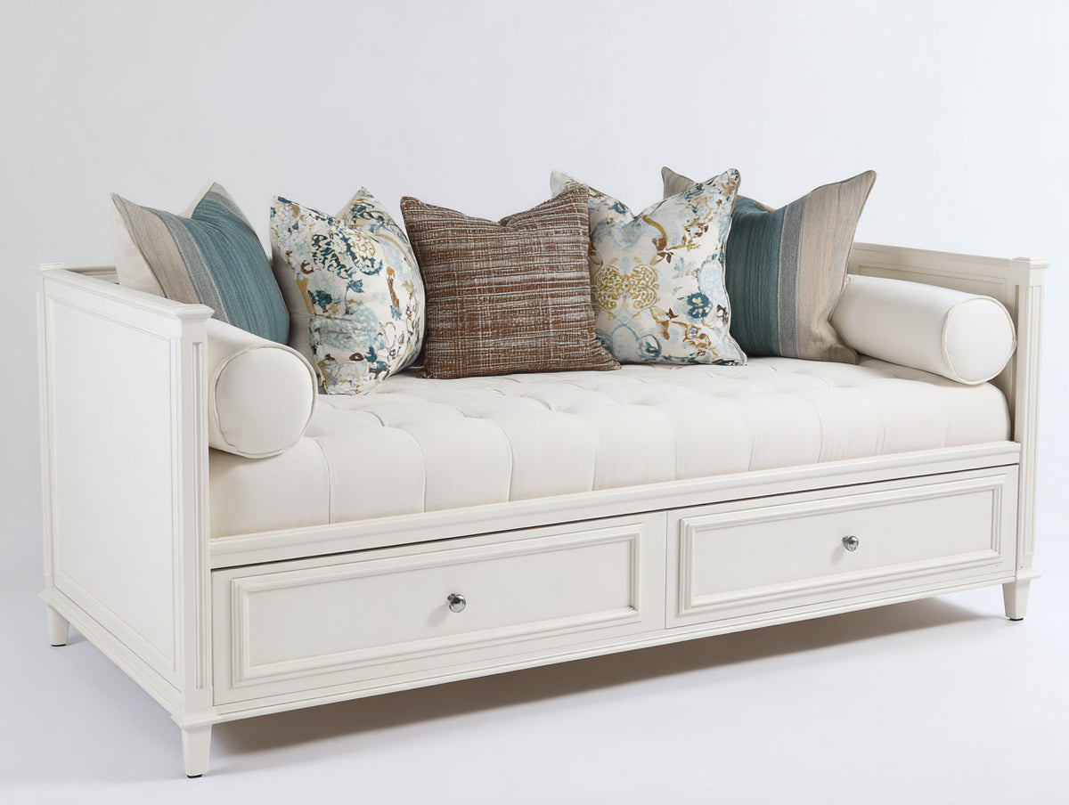 Canapé lit-Bois-220x100x94 cm-Blanc-Style classique
