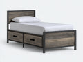 Lit simple - bois-métal - 210x105x100 cm - brun-noir - style industriel