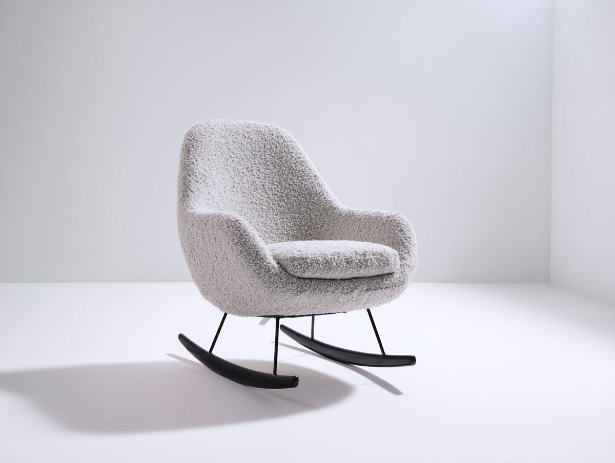 Fauteuil à bascule - tissu bouclé-métal - 78 x 88 x 92 cm - blanc cassé-noir - design moderne